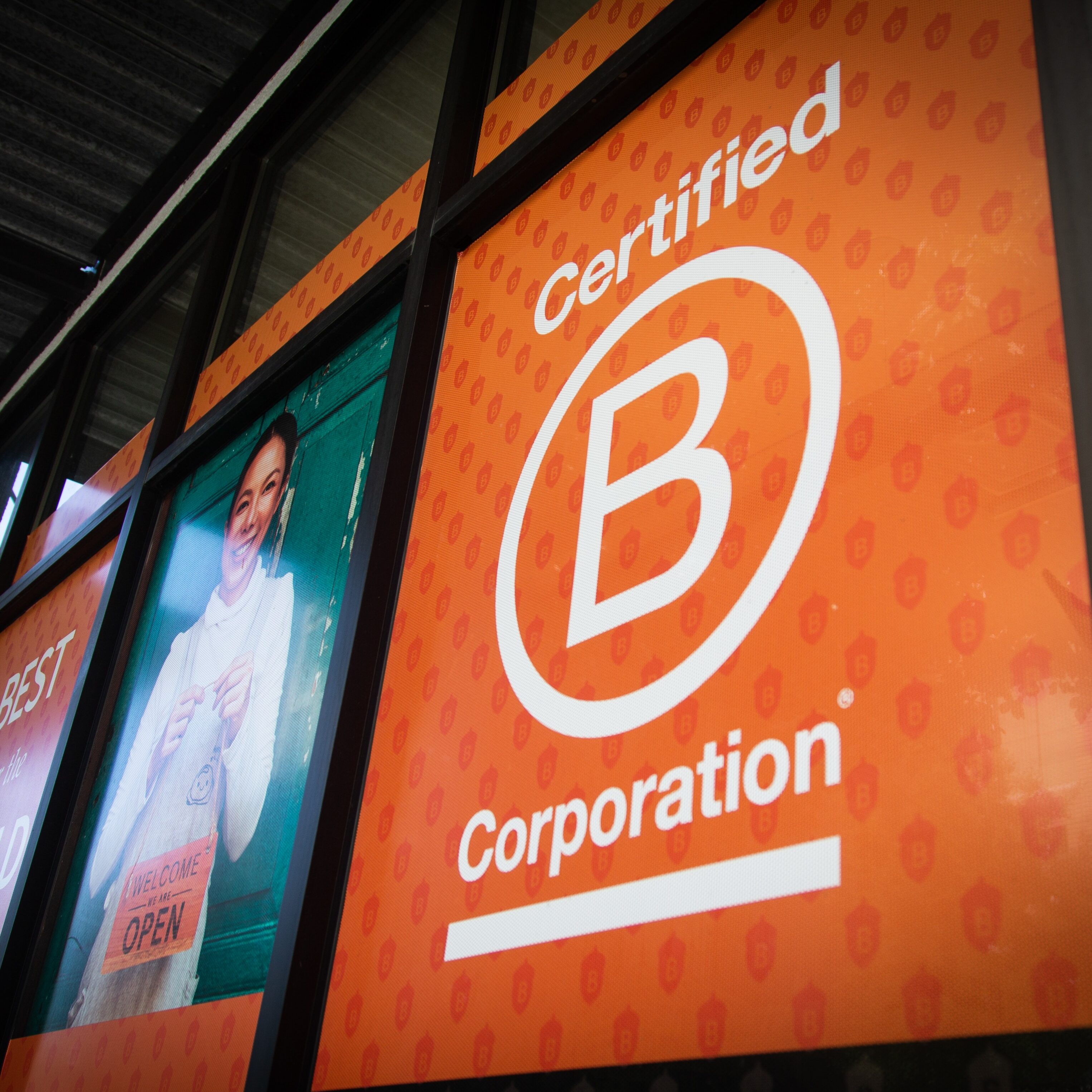 B Corp logo covering the window at Beneficial State Bank Portland branch