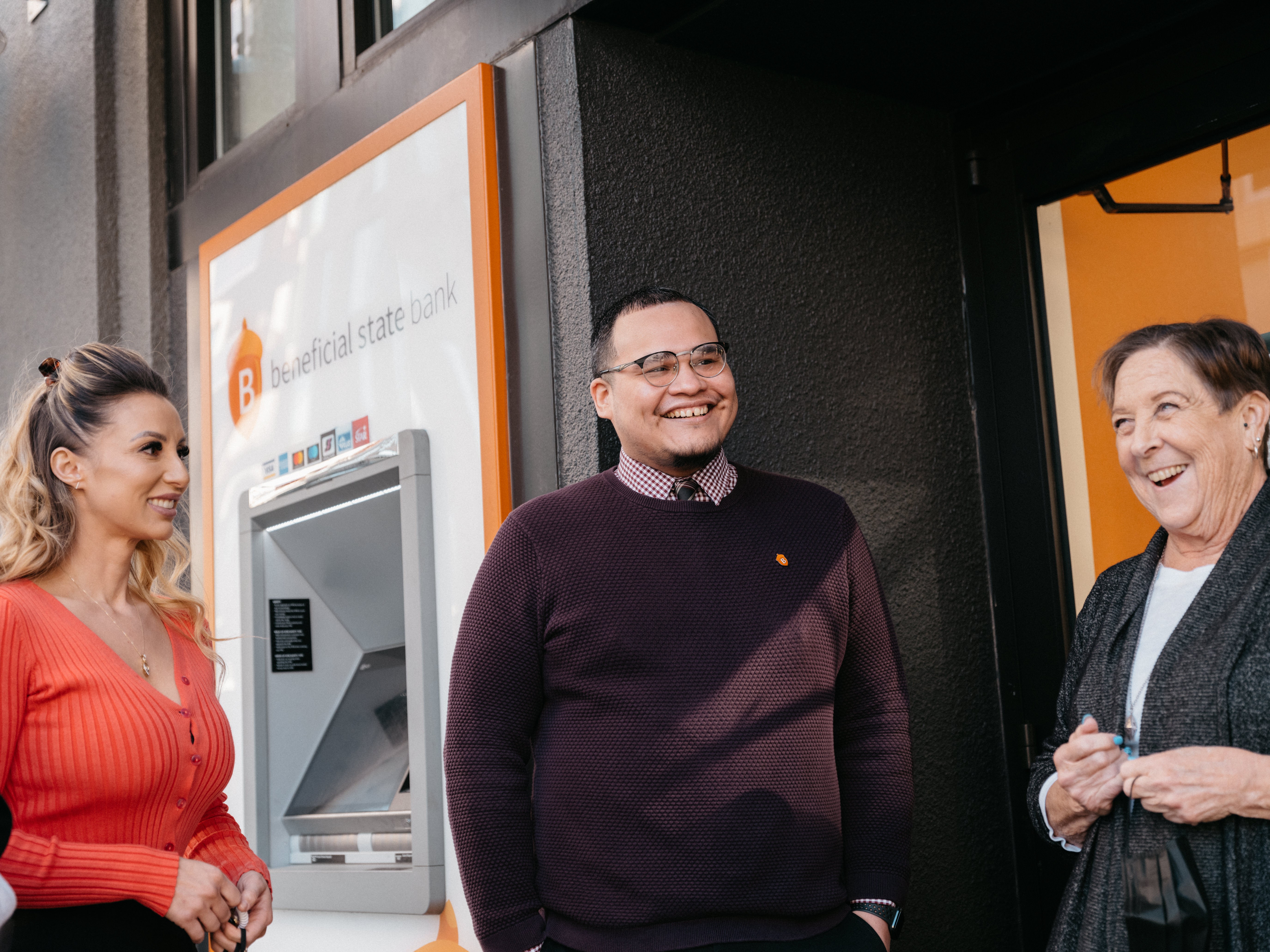 A few Beneficial State Bank staff stand outside our Pearl Branch in Portland, OR.