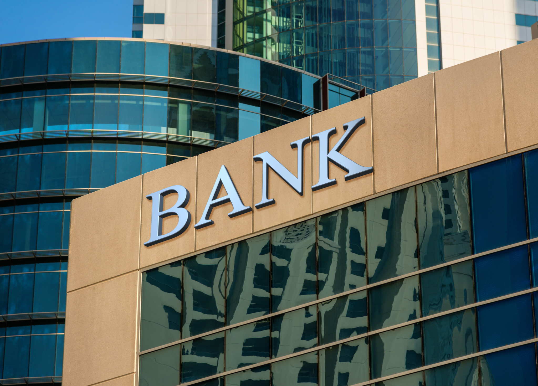 A financial building with the word Bank