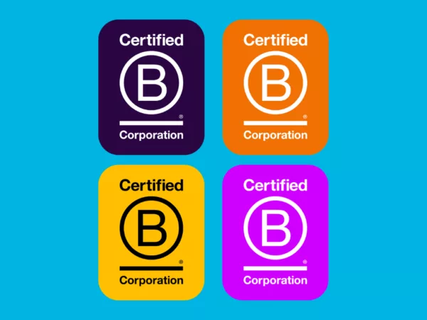 Four B Corp Icons on a blue background