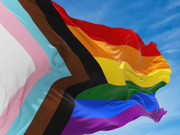 Pride flag blowing in the wind