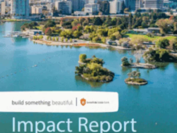 Cover of the 2017 Impact Report, showing a body of water and shoreline