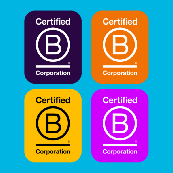 Four B Corp Icons on a blue background