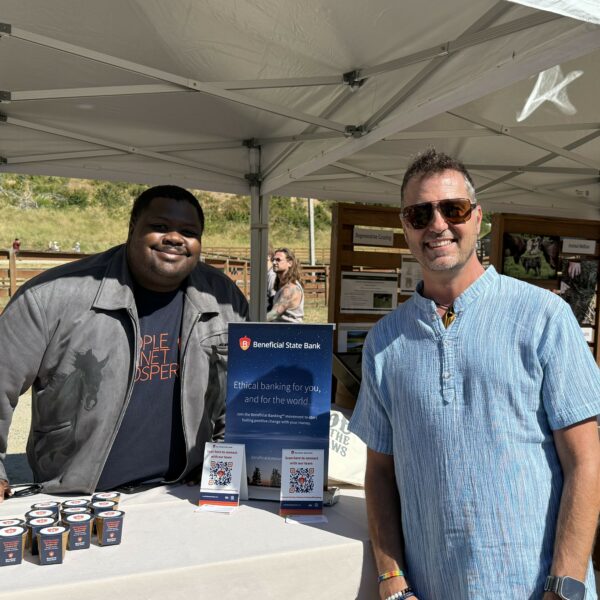 Two Beneficial State Bank employees at a bank event