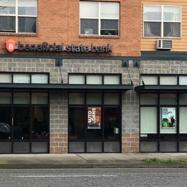 Exterior of the Beneficial State Bank branch in Portland, on MLK Jr. Boulevard