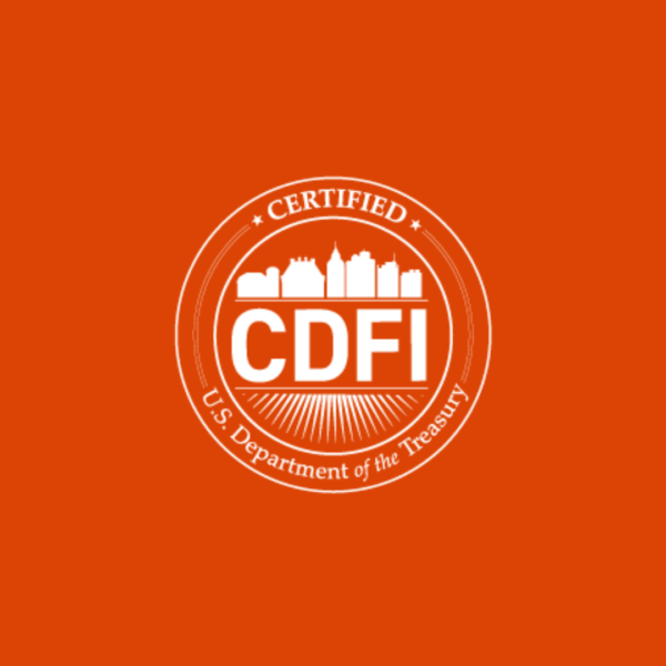 Certified CDFI logo in white over an orange background