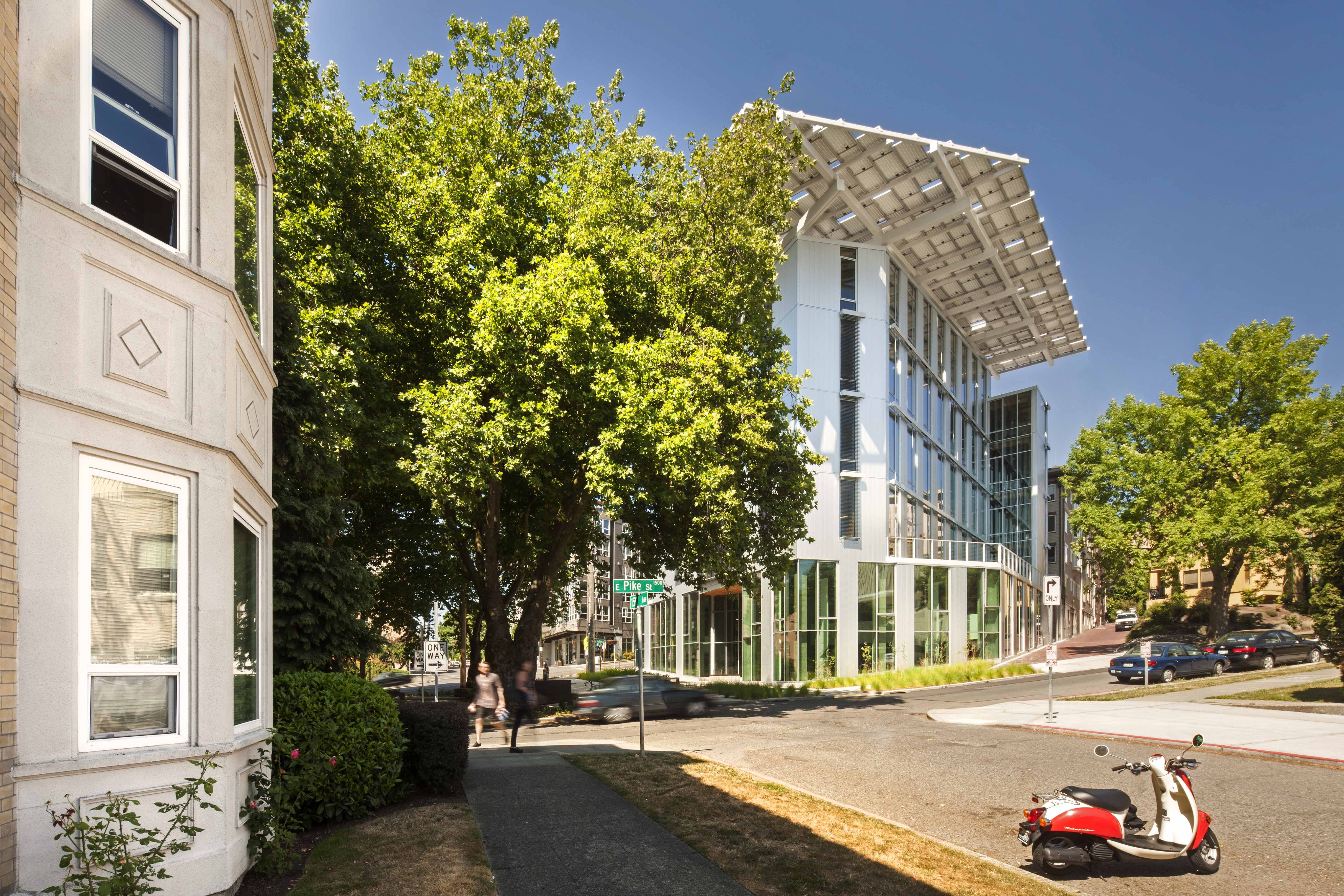 Image of the Bullitt Center with scooter out front Image of the Bullitt Center with scooter out front